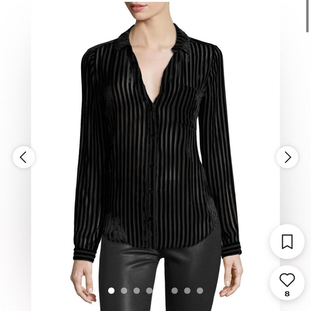 PAIGE Women’s Black Velvet Stripe Blouse - Size LG